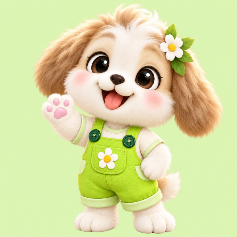 花花:戴小雏菊、穿绿色背带裤的品牌犬吉祥物